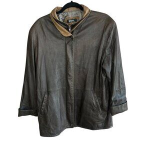 Remy Women’s Dark Brown Lambskin Leather Double Collar Jacket Size Medium